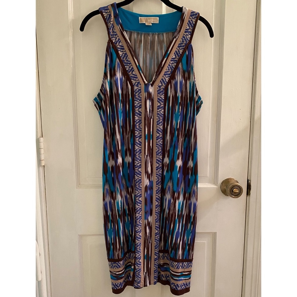 Michael Michael Kors Sleeveless V-Neck Tribal Pattern Shift Dress